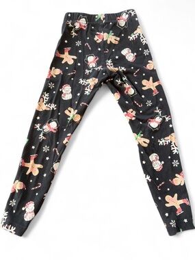 Black Holiday Print Leggings - Gingerbread & Snowman